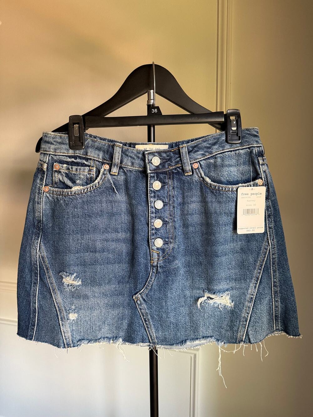 Free People We The Free Harvey Button Fly Distressed Denim Mini Skirt Sz 30 NWT